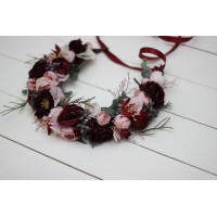 Burgundy dusty pink  flower crown. Hair wreath. Flower girl crown. Wedding flowers. 5019