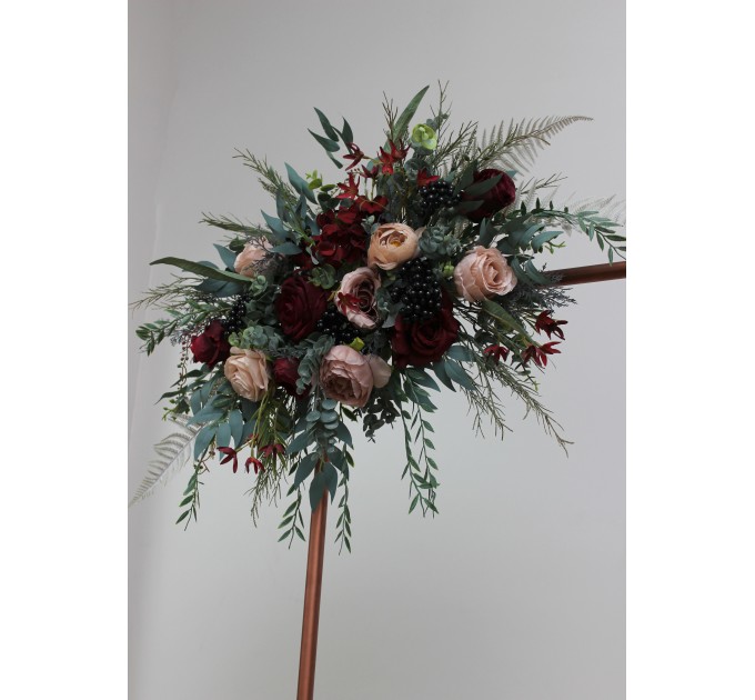  Flower arch arrangement in burgundy beige colors.  Arbor flowers. Floral archway. Faux flowers for wedding arch. 5018