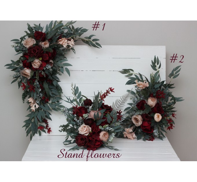  Flower arch arrangement in burgundy beige colors.  Arbor flowers. Floral archway. Faux flowers for wedding arch. 5018