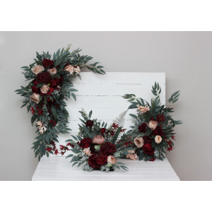  Flower arch arrangement in burgundy beige colors.  Arbor flowers. Floral archway. Faux flowers for wedding arch. 5018