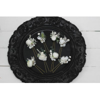  Set of 8 hair pins in  white color scheme. Hair accessories. Flower accessories for wedding. 5021