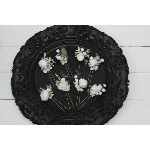  Set of 8 hair pins in  white color scheme. Hair accessories. Flower accessories for wedding. 5021