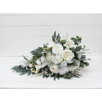 Wedding bouquets in white colors. Bridal bouquet. Cascading bouquet. Faux bouquet. Bridesmaid bouquet. 5021