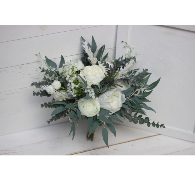 Wedding bouquets in white colors. Bridal bouquet. Cascading bouquet. Faux bouquet. Bridesmaid bouquet. 5021