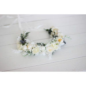 White  flower crown. Hair wreath. Flower girl crown. Wedding flowers. 5021