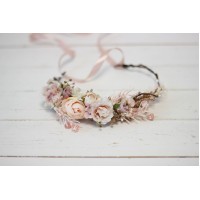 Blush pink  flower crown. Hair wreath. Flower girl crown. Wedding flowers. 5027