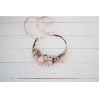 Blush pink  flower crown. Hair wreath. Flower girl crown. Wedding flowers. 5027