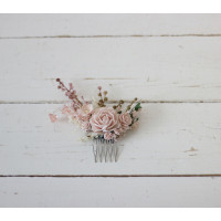 Flower comb in blush pink color scheme. Wedding accessories for hair. Bridal flower comb. Bridesmaid floral comb. 5027-sara