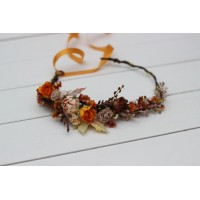 Rust orange beige flower crown. Hair wreath. Flower girl crown. Wedding flowers. 5023 Autumn