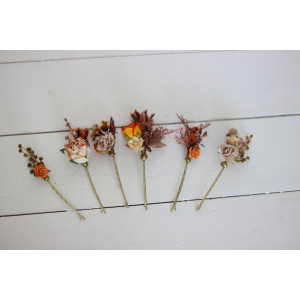  Set of 6 hair pins in rust orange beige color scheme. Hair accessories. Flower accessories for wedding.  5023 Autumn