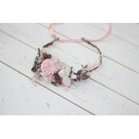 Blush pink beige flower crown. Hair wreath. Flower girl crown. Wedding flowers. 5034