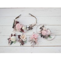 Blush pink beige flower crown. Hair wreath. Flower girl crown. Wedding flowers. 5034