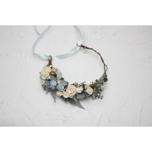 Dusty blue white  flower crown. Hair wreath. Flower girl crown. Wedding flowers. 5031-0508