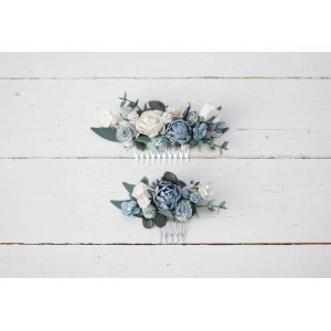 Flower comb in dusty blue white color scheme. Wedding accessories for hair. Bridal flower comb. Bridesmaid floral comb. 5031-0508