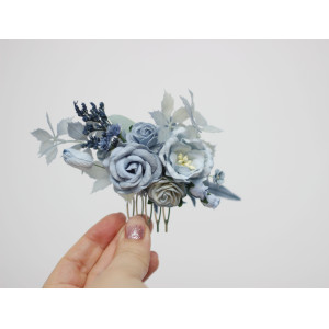 Flower comb in dusty blue  color scheme. Wedding accessories for hair. Bridal flower comb. Bridesmaid floral comb. 5033