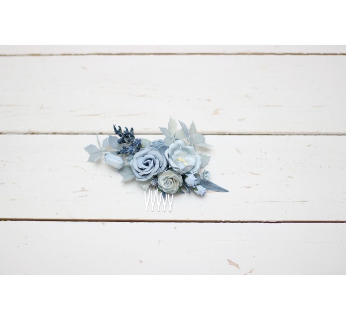 Flower comb in dusty blue  color scheme. Wedding accessories for hair. Bridal flower comb. Bridesmaid floral comb. 5033