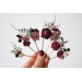  Set of 8 hair pins in burgundy dusty rose black color scheme. Hair accessories. Flower accessories for wedding.  MONA