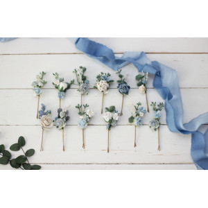  Set of hair pins in dusty blue white color scheme. Hair accessories. Flower accessories for wedding.  5031-0508