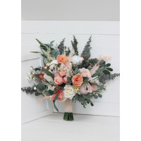 Wedding bouquets in blush pink white peach sage green colors. Bridal bouquet. 5035