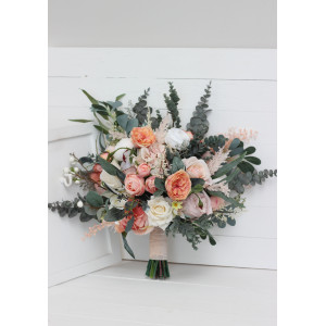 Wedding bouquets in blush pink white peach sage green colors. Bridal bouquet. 5035