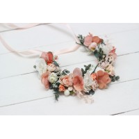 Blush pink white peach flower crown. Hair wreath. Flower girl crown. Wedding flowers. 5035