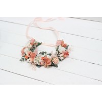 Blush pink white peach flower crown. Hair wreath. Flower girl crown. Wedding flowers. 5035