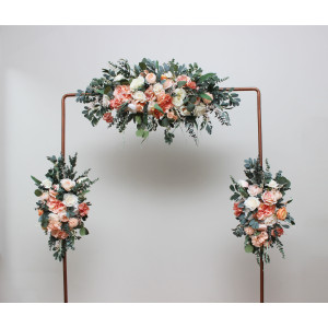  Flower arch arrangement in  blush pink white peach sage green colors.  5035