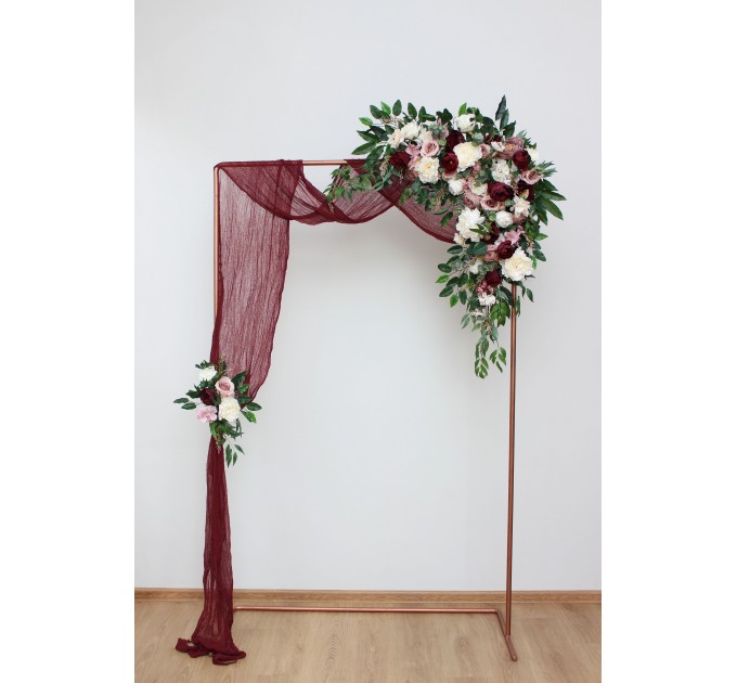  Flower arch arrangement in burgundy dusty rose cream colors.  Arbor flowers. Floral archway. Faux flowers for wedding arch. 5037