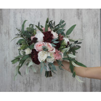 Wedding bouquets in burgundy blush pink ivory white colors. Bridal bouquet. Faux bouquet. Bridesmaid bouquet. 5036