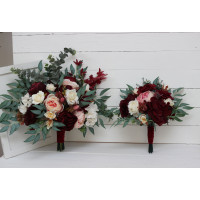 Wedding bouquets in burgundy blush pink ivory white colors. Bridal bouquet. Faux bouquet. Bridesmaid bouquet. 5036-1