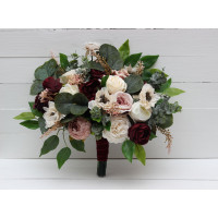 Wedding bouquets in burgundy dusty rose cream colors. Bridal bouquet. Faux bouquet. Bridesmaid bouquet. 5037