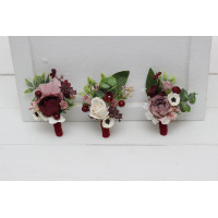  Wedding boutonnieres and wrist corsage  in burgundy dusty rose cream color scheme. Flower accessories. 5037