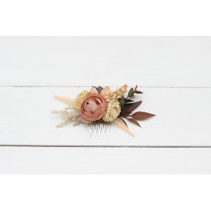 Flower comb in orange ivory rust terracotta color scheme. Wedding accessories for hair. Bridal flower comb. Bridesmaid floral comb. 0029