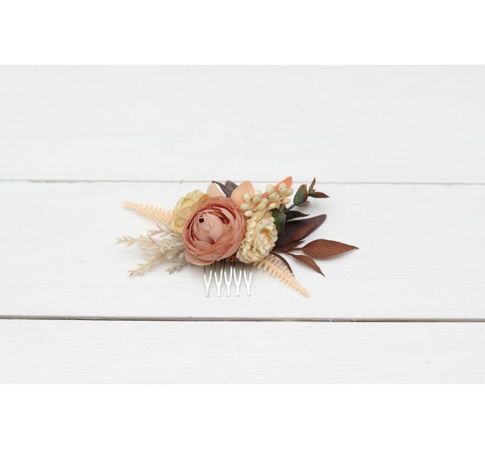 Flower comb in orange ivory rust terracotta color scheme. Wedding accessories for hair. Bridal flower comb. Bridesmaid floral comb. 0029
