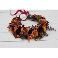  Rust burgundy cinnamon orange  flower crown. Hair wreath. Flower girl crown. Wedding flowers. 0033