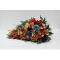 Wedding Bouquets in Dark Teal, Rust & Ivory | Cascading Bridal & Bridesmaid Faux Bouquets