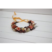 Terracotta rust peach flower crown. Hair wreath. Flower girl crown. Wedding flowers. 5040