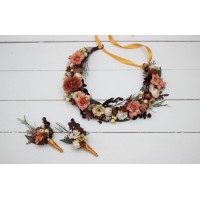 Terracotta rust peach flower crown. Hair wreath. Flower girl crown. Wedding flowers. 5040