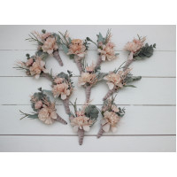  Wedding boutonnieres and wrist corsage  in beige blush pink color scheme. Flower accessories. 5043