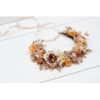  Beige pale orange flower crown. Hair wreath. Flower girl crown. Wedding flowers. 5045