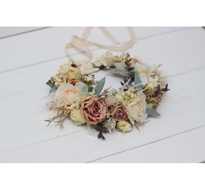 Champagne ivory flower crown. Hair wreath. Flower girl crown. Wedding flowers. 5044