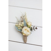  Wedding boutonnieres and wrist corsage  in champagne ivory color scheme. Flower accessories. 5044