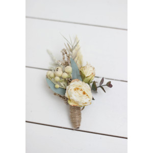  Wedding boutonnieres and wrist corsage  in champagne ivory color scheme. Flower accessories. 5044