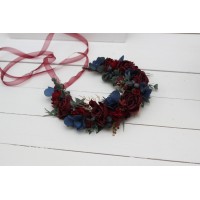 Burgundy navy blue flower crown. Hair wreath. Flower girl crown. Wedding flowers. 5047