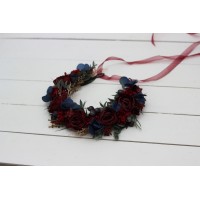 Burgundy navy blue flower crown. Hair wreath. Flower girl crown. Wedding flowers. 5047