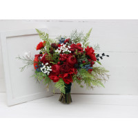 Wedding bouquet in red colors with berries. Bridal bouquet.  Faux bouquet. Bridesmaid bouquet. 5050