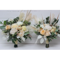 Wedding bouquets in cream ivory champagne colors. Bridal bouquet. Faux bouquet. Bridesmaid bouquet. 5049