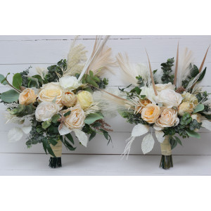 Wedding bouquets in cream ivory champagne colors. Bridal bouquet. Faux bouquet. Bridesmaid bouquet. 5049