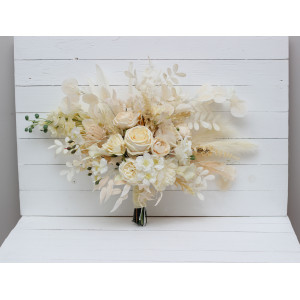 Wedding bouquets in champagne ivory cream colors. Bridal bouquet. Faux bouquet. Bridesmaid bouquet. 5049-2