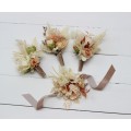  Wedding boutonnieres and wrist corsage  in ivory cream sand  color scheme. Flower accessories. 5049-3